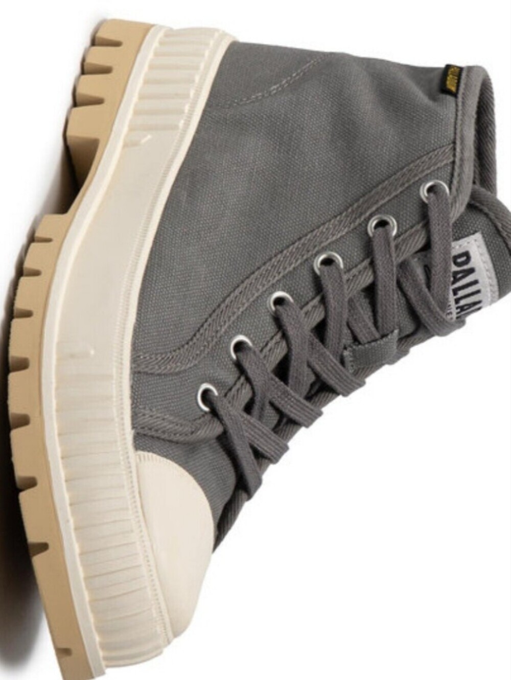 Palladium Charcoal Canvas High-Top Sneaker with Cream Sole - Size 10W or 8.5M